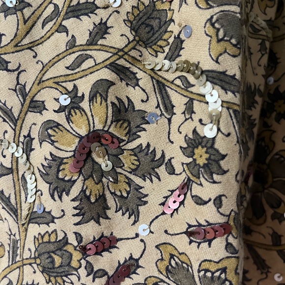 DKNY 6 Women’s Tan Green Floral Print Hi-Low Sequin A-line Skirt Fully Lined - Picture 11 of 13